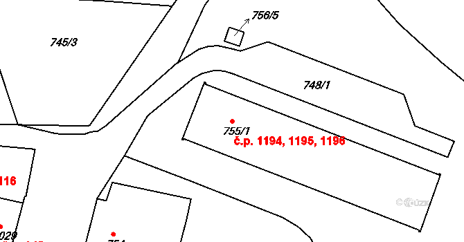 Kostelec nad Orlicí 1194,1195,1196 na parcele st. 755/1 v KÚ Kostelec nad Orlicí, Katastrální mapa
