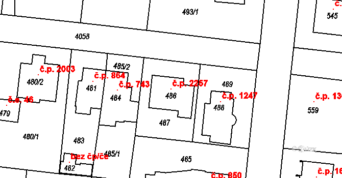 Modřany 2257, Praha na parcele st. 486 v KÚ Modřany, Katastrální mapa