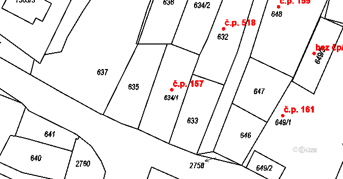 Dobruška 157 na parcele st. 634/1 v KÚ Dobruška, Katastrální mapa