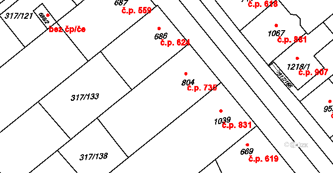 Rakvice 735 na parcele st. 804 v KÚ Rakvice, Katastrální mapa