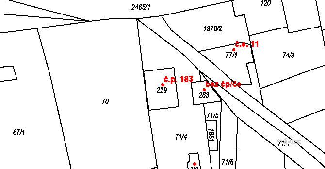 Jestřabice 183, Koryčany na parcele st. 229 v KÚ Jestřabice, Katastrální mapa