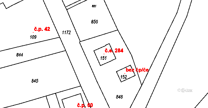 Bahno 284, Černíny na parcele st. 151 v KÚ Bahno, Katastrální mapa