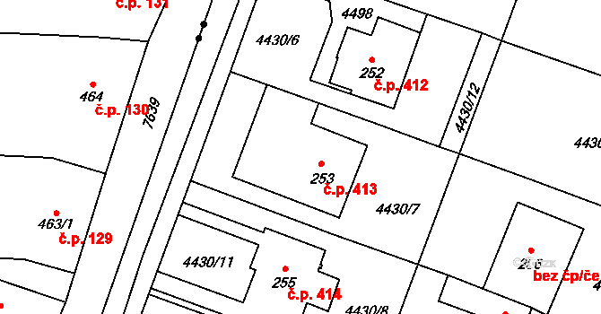 Míšovice 413, Hostěradice na parcele st. 253 v KÚ Míšovice, Katastrální mapa