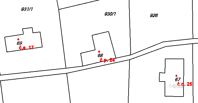 Rožany 24, Šluknov na parcele st. 68 v KÚ Rožany, Katastrální mapa