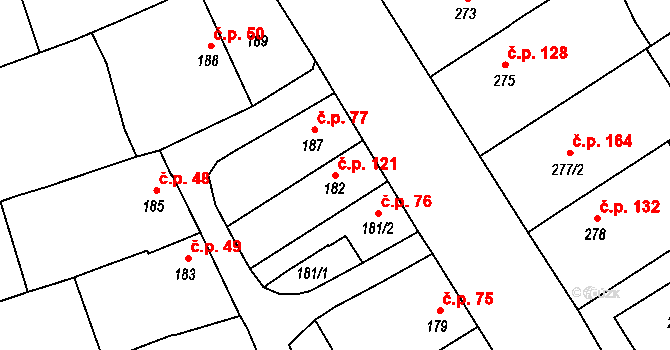 Citov 121 na parcele st. 182 v KÚ Citov, Katastrální mapa