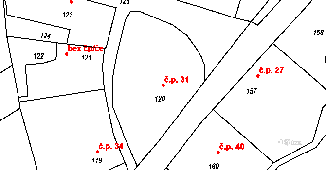 Hluzov 31, Černotín na parcele st. 120 v KÚ Hluzov, Katastrální mapa