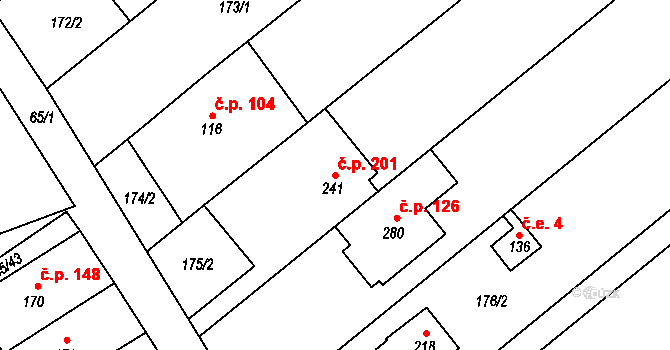 Přerov XI-Vinary 201, Přerov na parcele st. 241 v KÚ Vinary u Přerova, Katastrální mapa