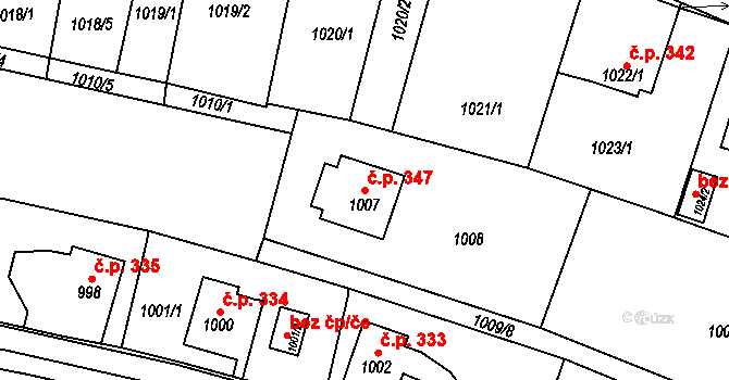 Zruč nad Sázavou 347 na parcele st. 1007 v KÚ Zruč nad Sázavou, Katastrální mapa