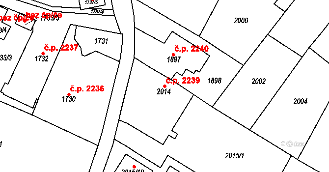 Mělník 2239 na parcele st. 2014 v KÚ Mělník, Katastrální mapa