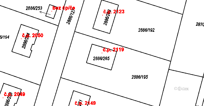 Šenov 2119 na parcele st. 2886/265 v KÚ Šenov u Ostravy, Katastrální mapa