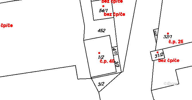 Snopoušovy 40, Dolní Lukavice na parcele st. 1/2 v KÚ Snopoušovy, Katastrální mapa