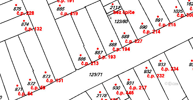 Telč-Štěpnice 193, Telč na parcele st. 887 v KÚ Telč, Katastrální mapa