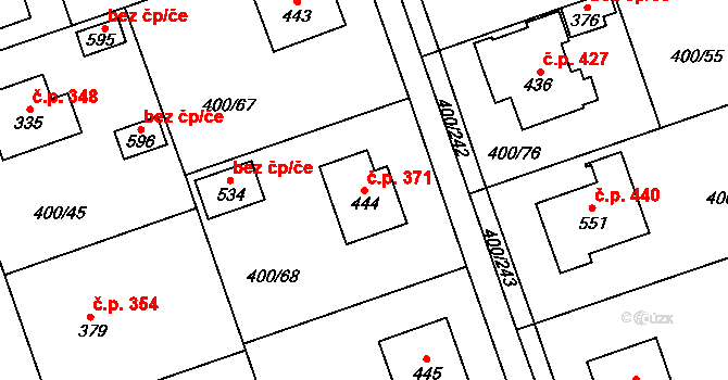Horoměřice 371 na parcele st. 444 v KÚ Horoměřice, Katastrální mapa