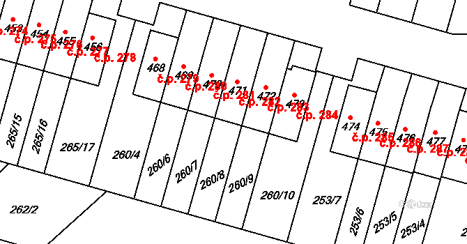 Velký Beranov 282 na parcele st. 471 v KÚ Velký Beranov, Katastrální mapa