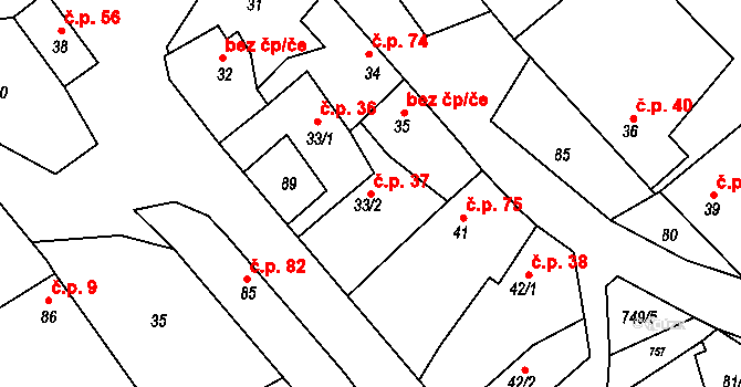 Ježkovice 37 na parcele st. 33/2 v KÚ Ježkovice na Moravě, Katastrální mapa