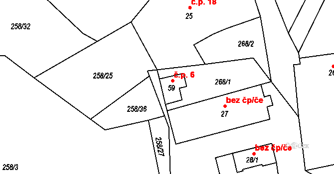 Vlčkovice 6, Neustupov na parcele st. 59 v KÚ Broumovice, Katastrální mapa