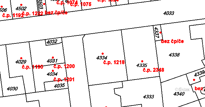 Kročehlavy 1218, Kladno na parcele st. 4334 v KÚ Kročehlavy, Katastrální mapa