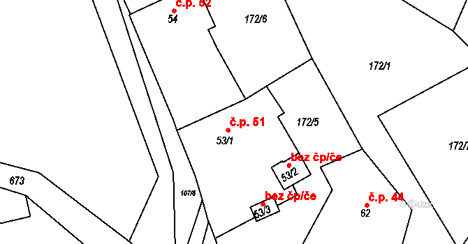 Výžerky 51 na parcele st. 53/1 v KÚ Výžerky, Katastrální mapa