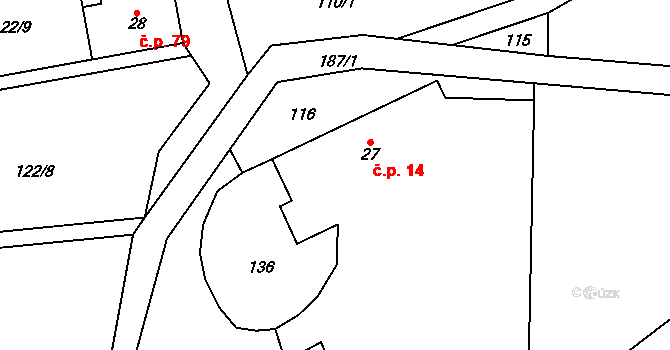 Máslovice 14 na parcele st. 27 v KÚ Máslovice, Katastrální mapa