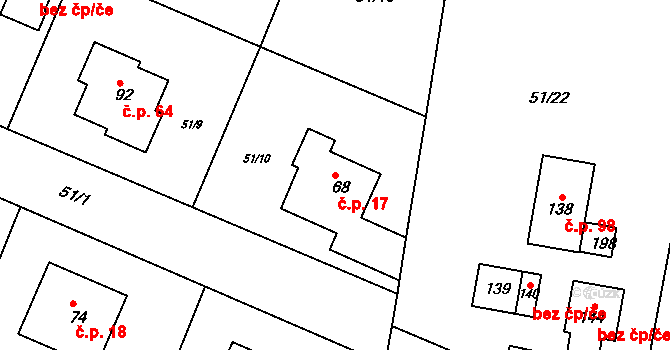 Hoštice 17, Vodochody na parcele st. 68 v KÚ Hoštice u Vodochod, Katastrální mapa