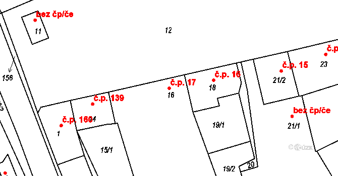 Srby 17, Tuchlovice na parcele st. 16 v KÚ Srby u Tuchlovic, Katastrální mapa