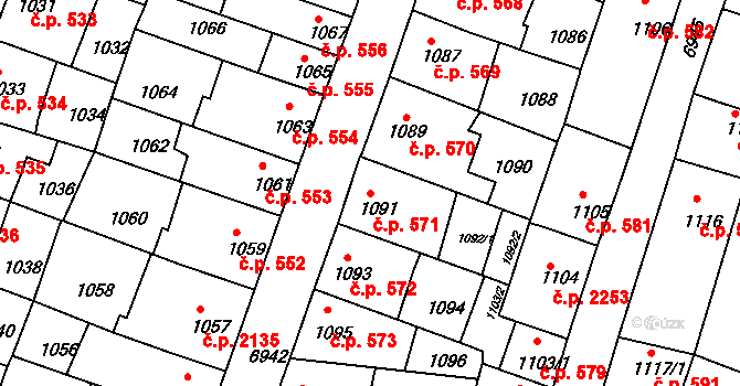 Boskovice 571 na parcele st. 1091 v KÚ Boskovice, Katastrální mapa
