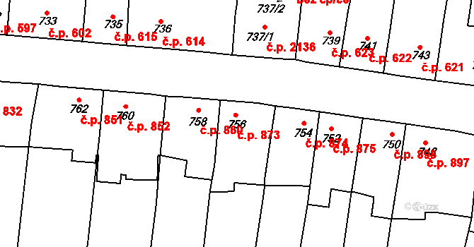 Tachov 873 na parcele st. 756 v KÚ Tachov, Katastrální mapa