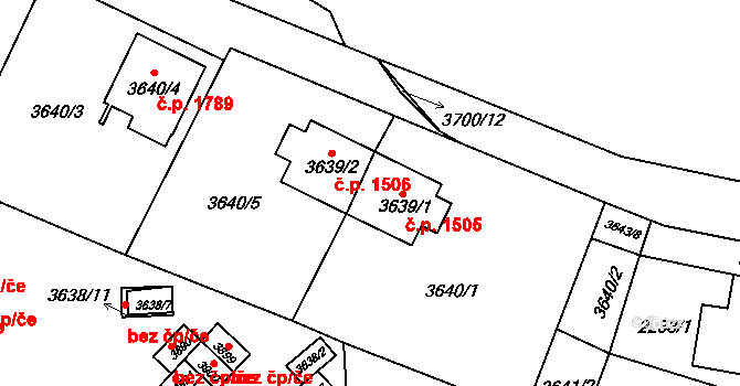 Tachov 1505 na parcele st. 3639/1 v KÚ Tachov, Katastrální mapa