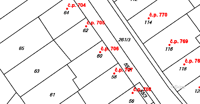 Březce 706, Štěpánov na parcele st. 60 v KÚ Březce, Katastrální mapa