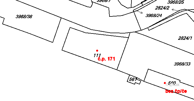 Borovany 171 na parcele st. 111 v KÚ Borovany, Katastrální mapa