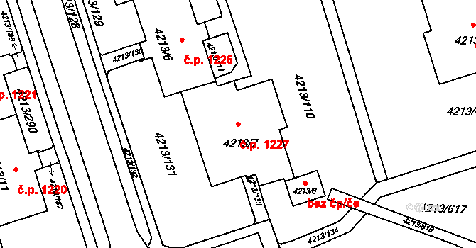 Lutyně 1227, Orlová na parcele st. 4213/7 v KÚ Horní Lutyně, Katastrální mapa
