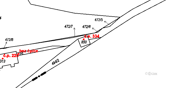 Senohraby 334 na parcele st. 850 v KÚ Senohraby, Katastrální mapa