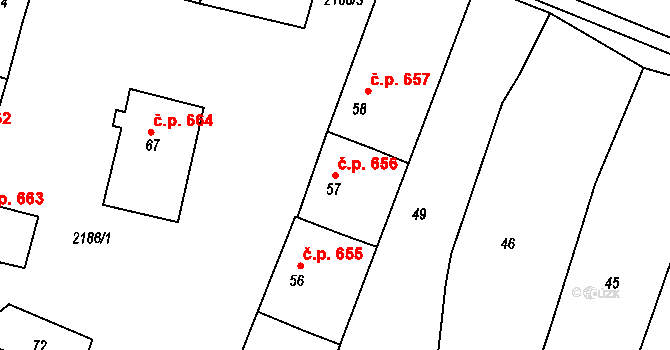Březnice 656 na parcele st. 57 v KÚ Březnice, Katastrální mapa