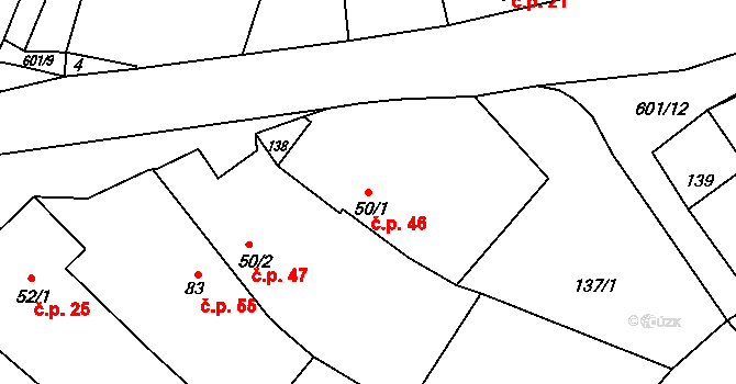 Bučina 46 na parcele st. 50/1 v KÚ Bučina, Katastrální mapa