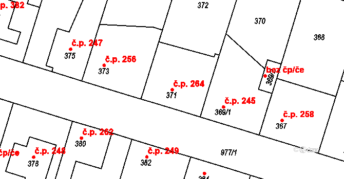 Kostomlaty nad Labem 264 na parcele st. 371 v KÚ Kostomlaty nad Labem, Katastrální mapa