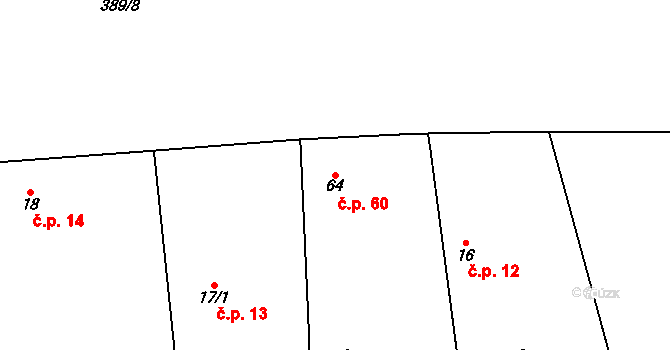 Přední Lhota 60, Poděbrady na parcele st. 64 v KÚ Přední Lhota u Poděbrad, Katastrální mapa