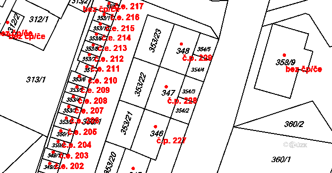 Miřetice u Klášterce nad Ohří 228, Klášterec nad Ohří na parcele st. 347 v KÚ Miřetice u Klášterce nad Ohří, Katastrální mapa