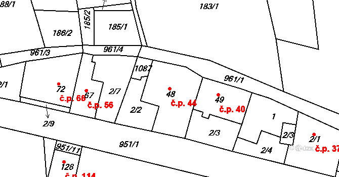 Vrchoslav 44, Krupka na parcele st. 48 v KÚ Vrchoslav, Katastrální mapa