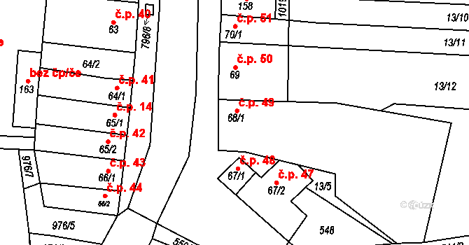 Kobeřice 49, Hradčany-Kobeřice na parcele st. 68/1 v KÚ Kobeřice, Katastrální mapa