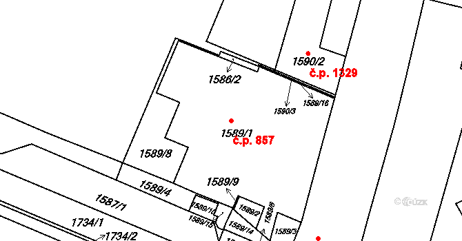 Slatina 857, Brno na parcele st. 1589/1 v KÚ Slatina, Katastrální mapa