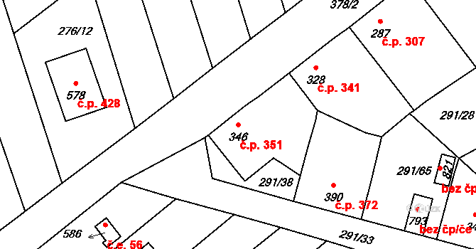 Černčice 351 na parcele st. 346 v KÚ Černčice u Loun, Katastrální mapa
