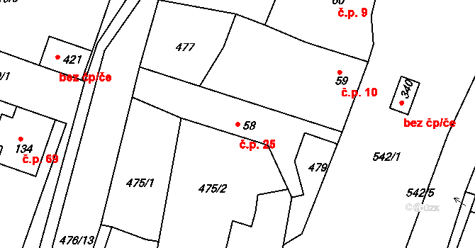 Horoušánky 25, Horoušany na parcele st. 58 v KÚ Horoušany, Katastrální mapa