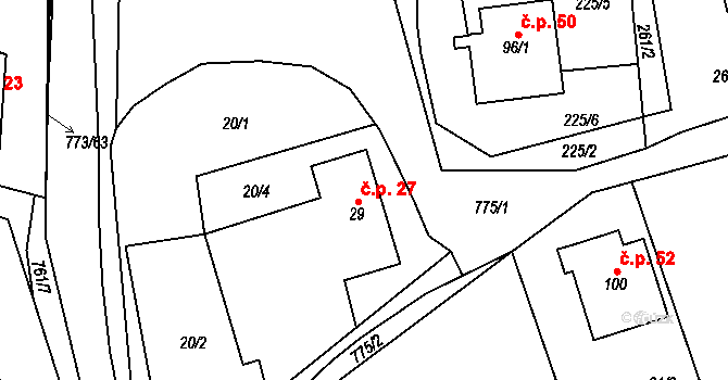 Koberovice 27 na parcele st. 29 v KÚ Koberovice, Katastrální mapa