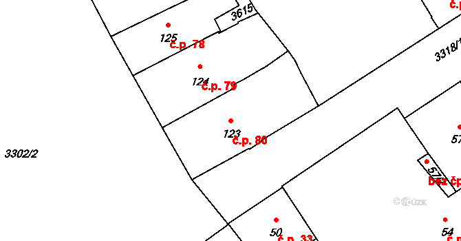 Pelhřimov 80 na parcele st. 123 v KÚ Pelhřimov, Katastrální mapa