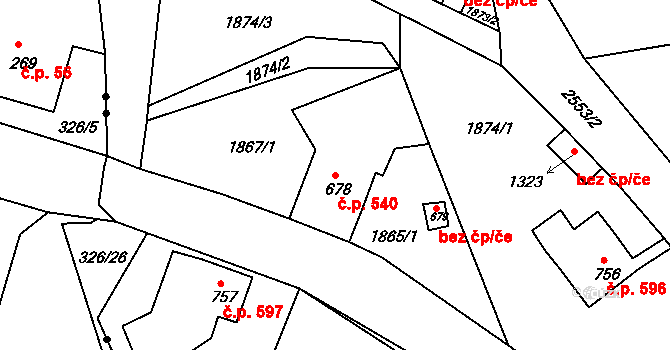 Česká Kamenice 540 na parcele st. 678 v KÚ Česká Kamenice, Katastrální mapa