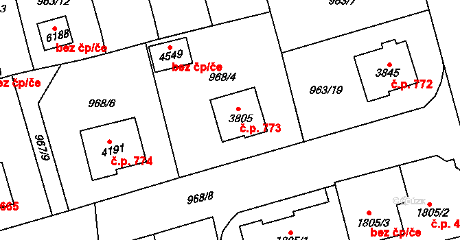 Klatovy III 773, Klatovy na parcele st. 3805 v KÚ Klatovy, Katastrální mapa