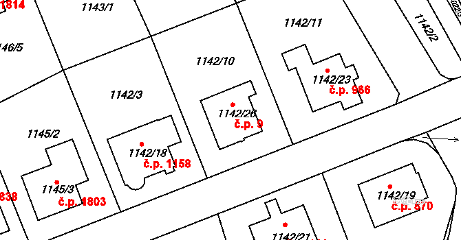 Modřany 9, Praha na parcele st. 1142/26 v KÚ Modřany, Katastrální mapa