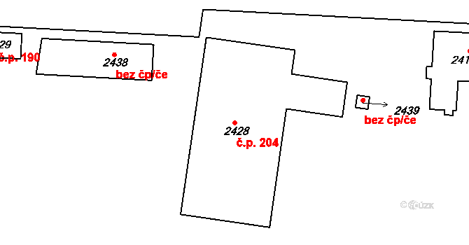 Holešovice 204, Praha na parcele st. 2428 v KÚ Holešovice, Katastrální mapa