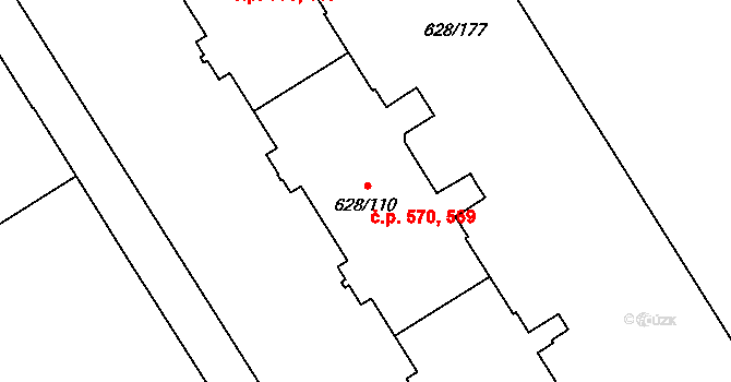 Prosek 569,570, Praha na parcele st. 628/110 v KÚ Prosek, Katastrální mapa