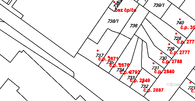 Chomutov 2671 na parcele st. 737 v KÚ Chomutov II, Katastrální mapa